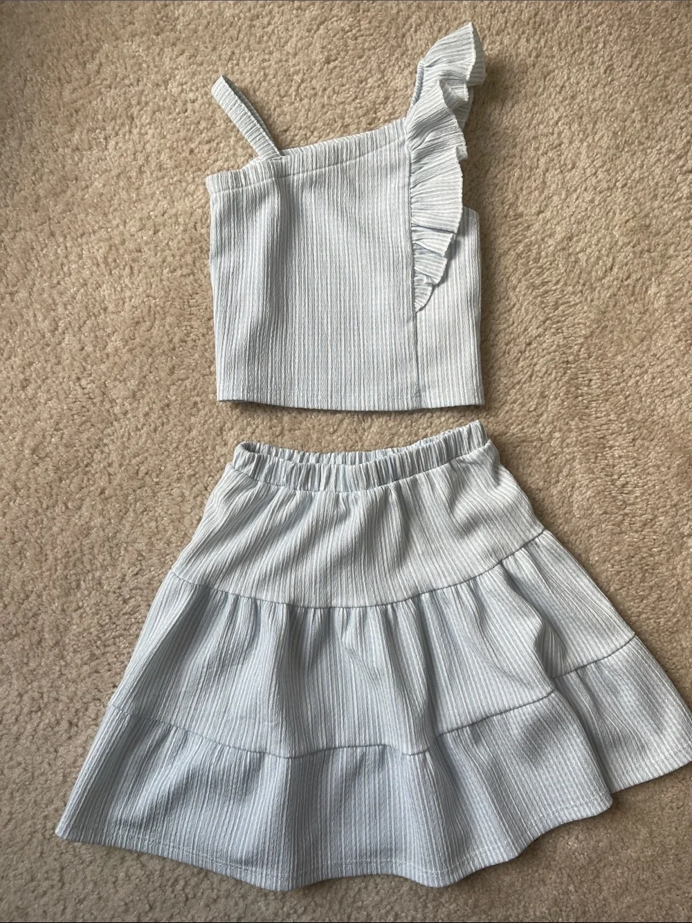 H&M Light Blue & White Striped Elastic-Waist Skirt Set